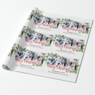 Watercolor Frohe Weihnachten Kiefer 3 FOTOS Collag Geschenkpapier