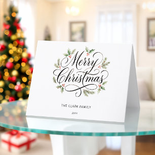 Watercolor Frohe Weihnachten Schrift Botanisch   