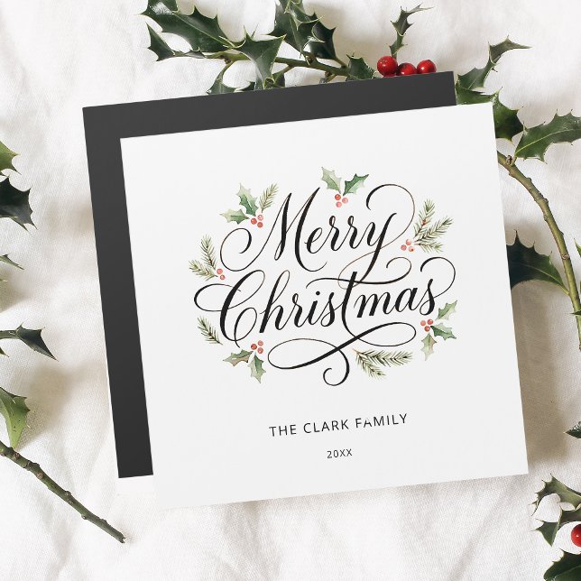 Watercolor Frohe Weihnachten Schrift Botanisch    Magnetkarte (Von Creator hochgeladen)