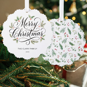 Watercolor Frohe Weihnachten Schrift Botanisch Ornament Karte