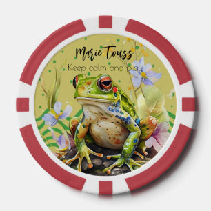 Watercolor Frosch Funny Custom Text & Name Pokerchips