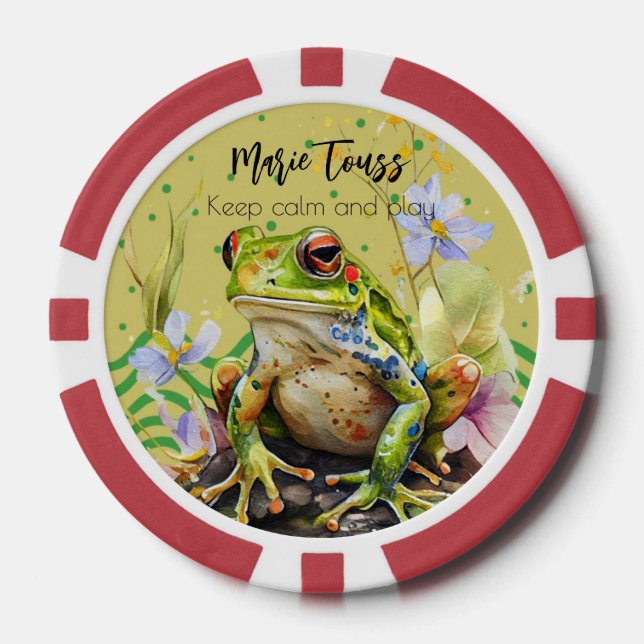 Watercolor Frosch Funny Custom Text & Name Pokerchips (Vorderseite)