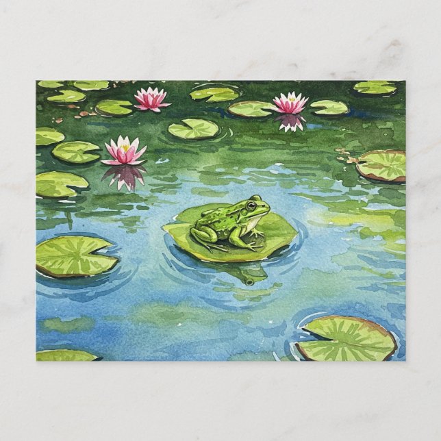 Watercolor Froschteich-Scene Postcard Postcross Postkarte (Vorderseite)