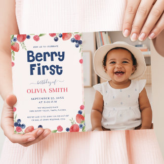 Watercolor Fruits Baby Photo Berry First Birthday Einladung