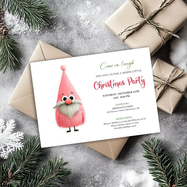 Watercolor funny pink mad santa party invite einladung (Watercolor funny pink santa party invite

)