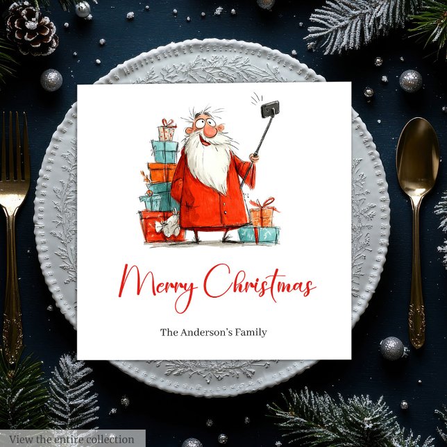 Watercolor Funny Santa Custom Christmas Napkins Serviette (Watercolor Funny Santa Custom Christmas Napkins)