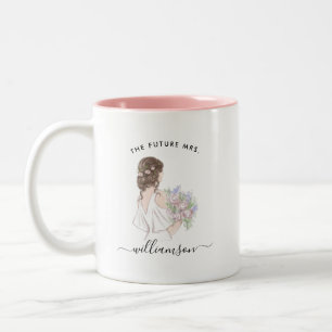 Watercolor Future Frau Bride Name   Monogramm-Tass Zweifarbige Tasse