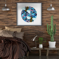 Watercolor Galaxy Hexagon Muster mit zwei Bienen