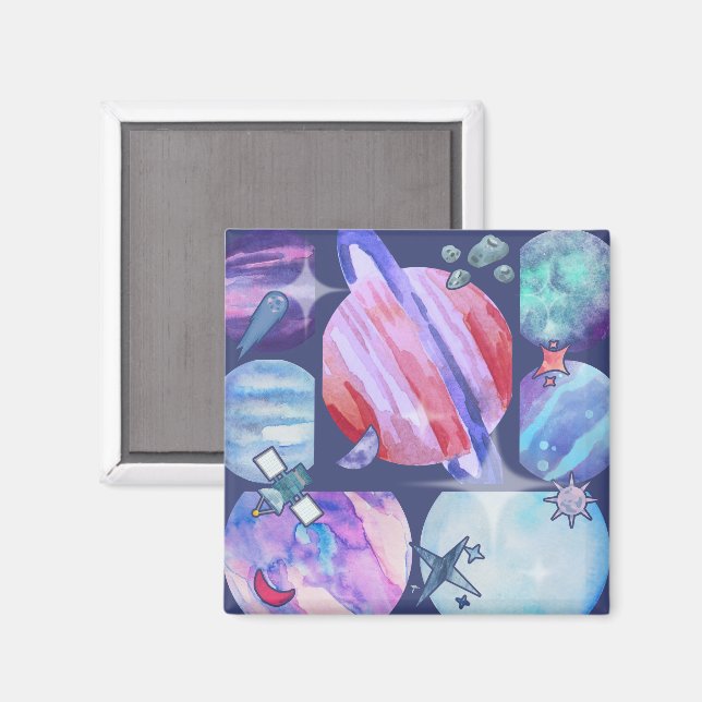 Watercolor Galaxy Patchwork Magnet (Vorderseite/Rückseite)