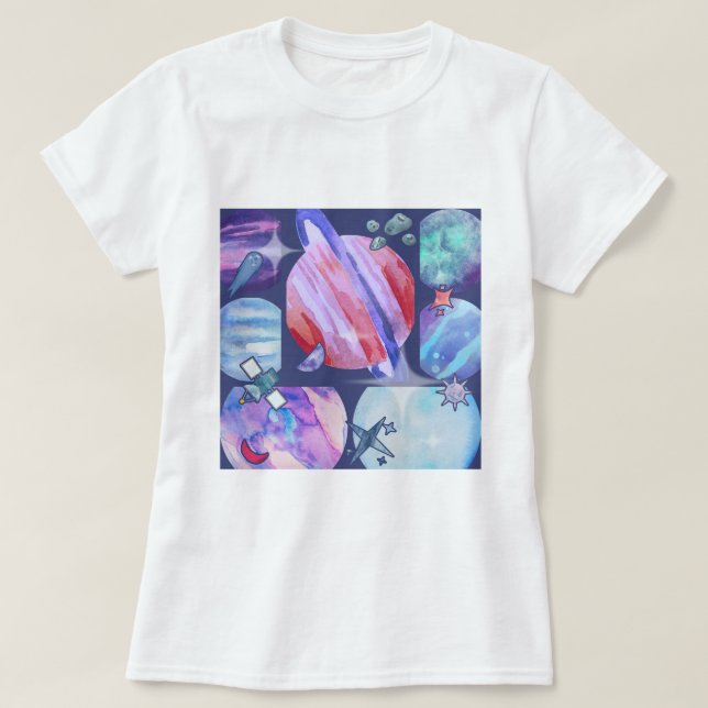 Watercolor Galaxy Patchwork T-Shirt (Design vorne)