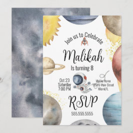 Watercolor Galaxy Planets Geburtstagsparty Einladung
