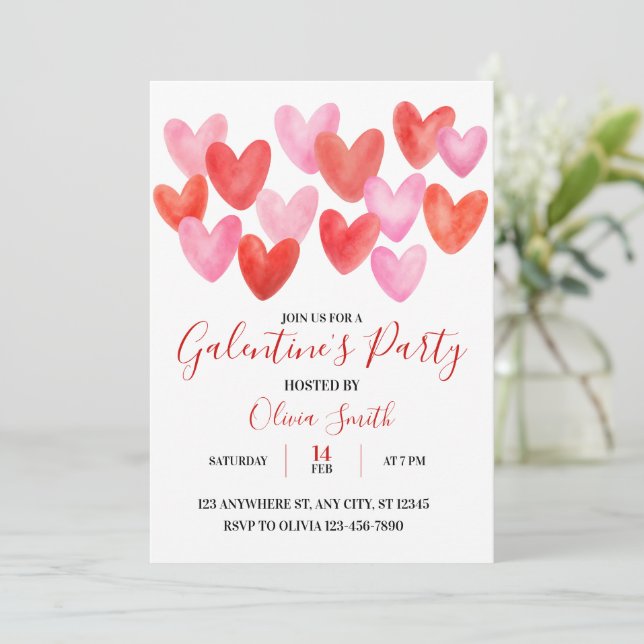 WATERCOLOR GALENTINES DAY PARTY INVITATION EINLADUNG (Stehend Vorderseite)