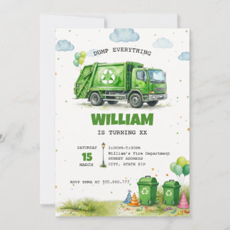 Watercolor Garbage Truck Recycling Birthday Einladung