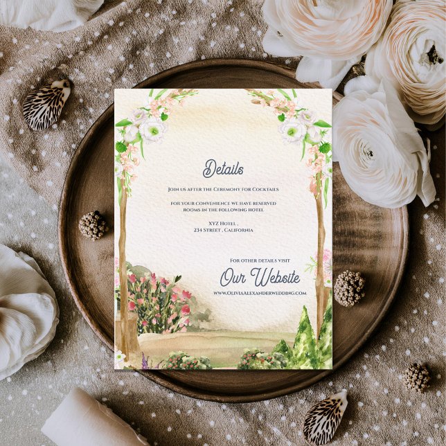 Watercolor Garden Arch Romantic Wedding Details Begleitkarte (Watercolor Garden Arch Wedding Details Enclosure Card Romantic Botanical Information Card)
