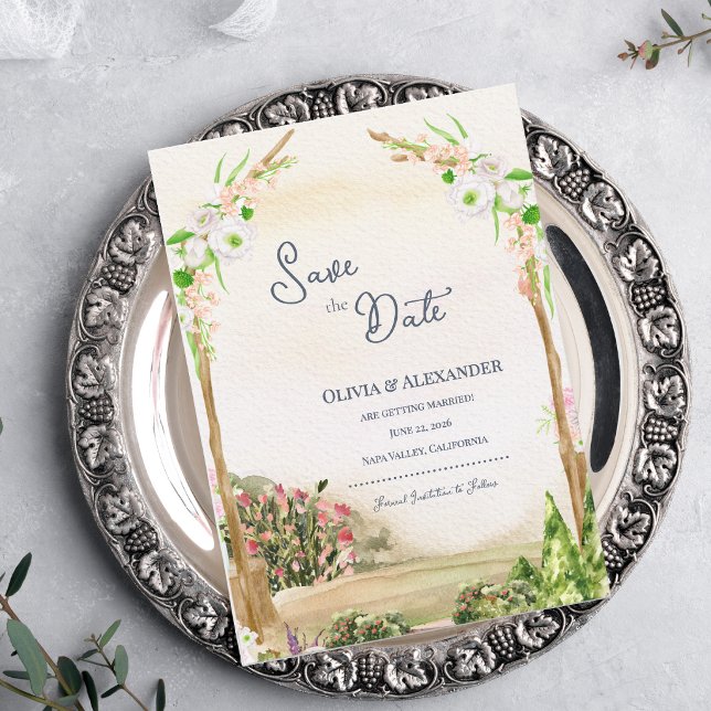 Watercolor Garden Arch Wedding Save the Date Ankündigung (Watercolor Garden Arch Save the Date Romantic Outdoor Wedding Announcement)