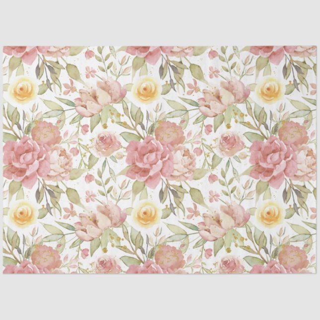 Watercolor Garden Floral Gold Glitzer Entdeckungsr Seidenpapier (Vorderseite)