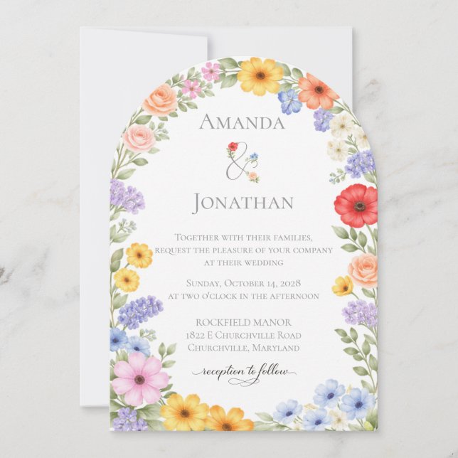 Watercolor Garden Flower Wedding Invitation Einladung (Vorderseite)