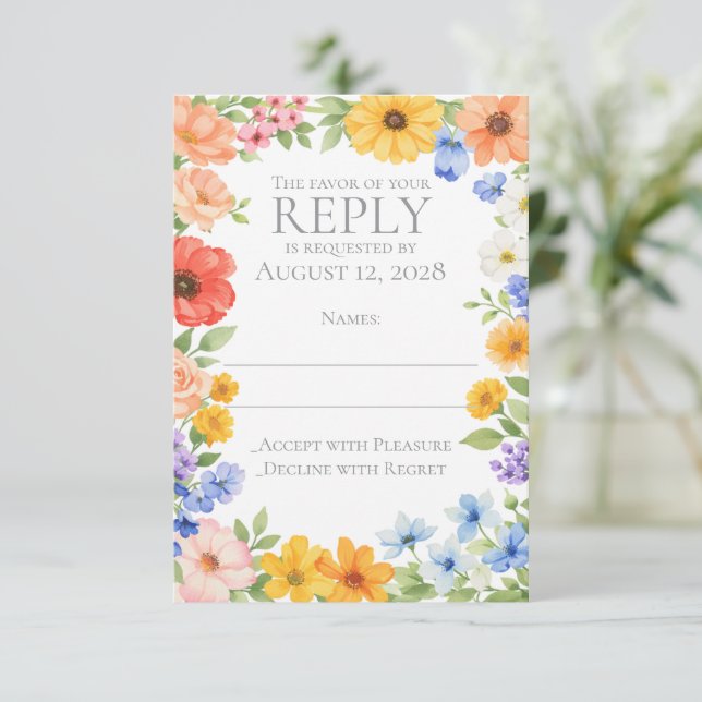 Watercolor Garden Flower Wedding Invitation RSVP Karte (Stehend Vorderseite)