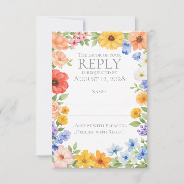 Watercolor Garden Flower Wedding Invitation RSVP Karte (Vorderseite)