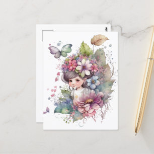 Watercolor Garden Girl - Baby Fairy Postkarte