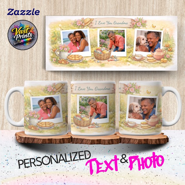 Watercolor Garden Photo Collage Custom Text Photo Tasse (Watercolor Garden Photo Collage Custom Text Photo Mug)