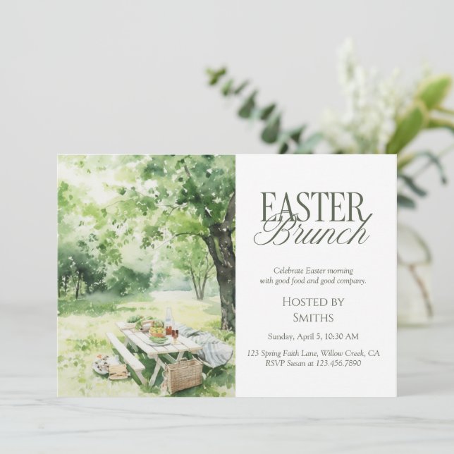 Watercolor Garden Picnic Easter Brunch Elegant  Einladung (Stehend Vorderseite)