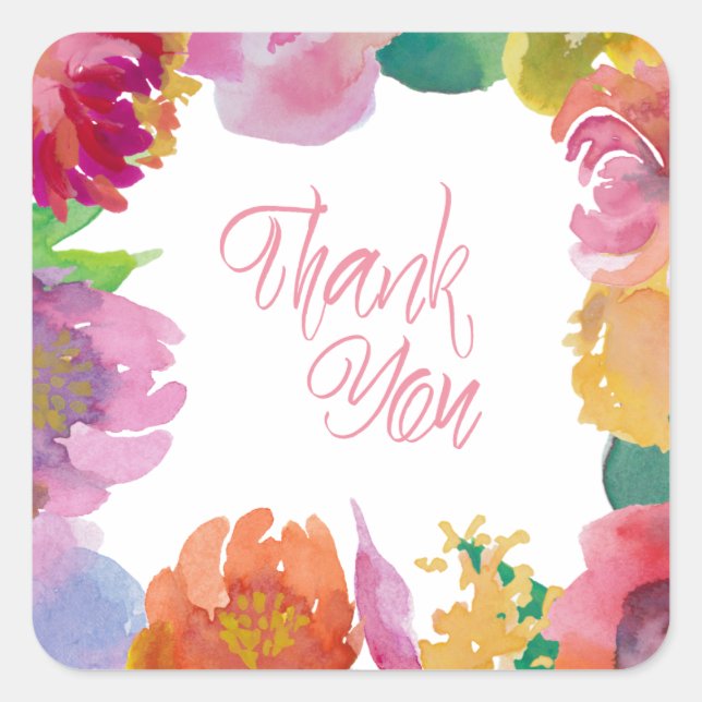 Watercolor Garden Wedding Danke Stickers (Vorderseite)