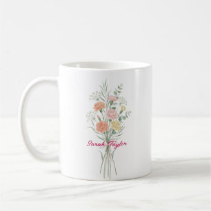 Watercolor-Geburtsblume Nelke Personalisierter Bec Kaffeetasse