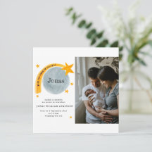 Watercolor Geburtshinweis Star Moon Babykarte