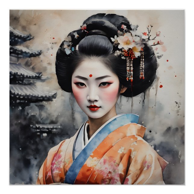 Watercolor Geisha no 5 Poster (Vorderseite)