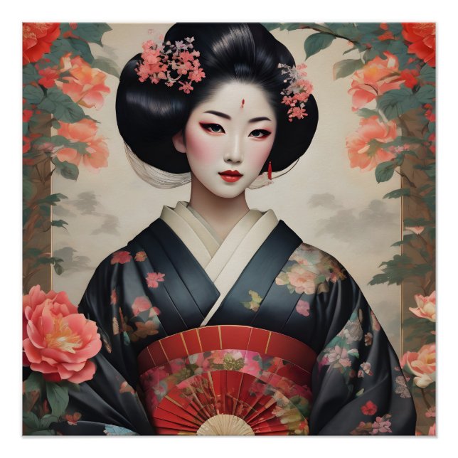 Watercolor Geisha no 6 Poster (Vorderseite)