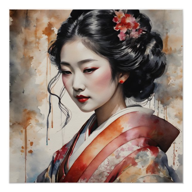Watercolor Geisha no 9 Poster (Vorderseite)