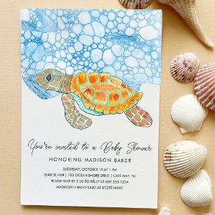 Watercolor-Gemalte Meeresschildkröte Baby Shower Einladung