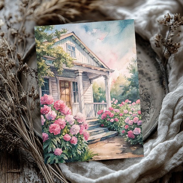 Watercolor gemütliche, weiße Haus Rosa Pfannkuchen Seidenpapier (Watercolor cozy white house pink peonies tissue paper)