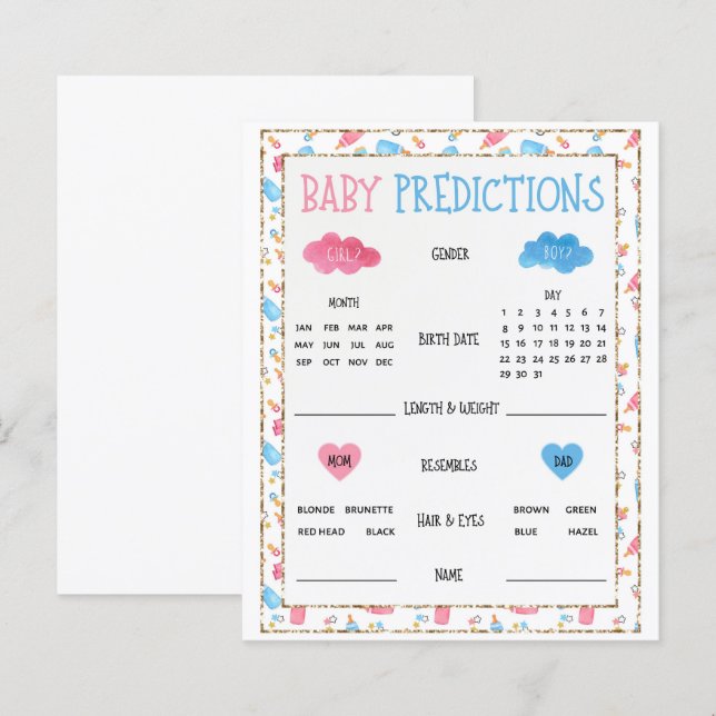 Watercolor Gender Reveal Baby Predictions Game (Vorne/Hinten)