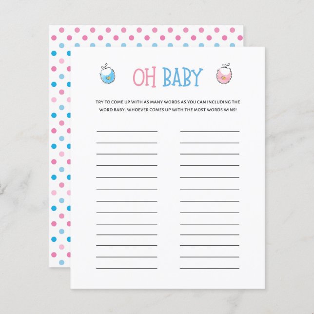 Watercolor Gender Reveal Oh Baby Game (Vorne/Hinten)