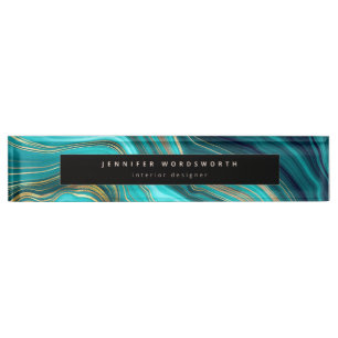 Watercolor Geode Green Agate Malachite Namensplakette