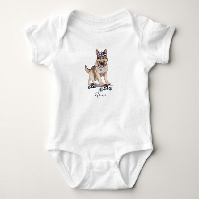 Watercolor German Shepherd Baby Bodysuit Strampler (Vorderseite)