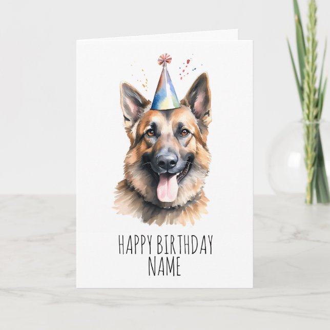 Watercolor German Shepherd Birthday Card Karte (Vorderseite)