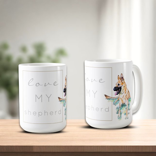 Watercolor German Shepherd Malinois Dog Kaffeetasse (Von Creator hochgeladen)