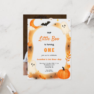 Watercolor Ghost Orange Pumpkin Birthday Halloween Einladung