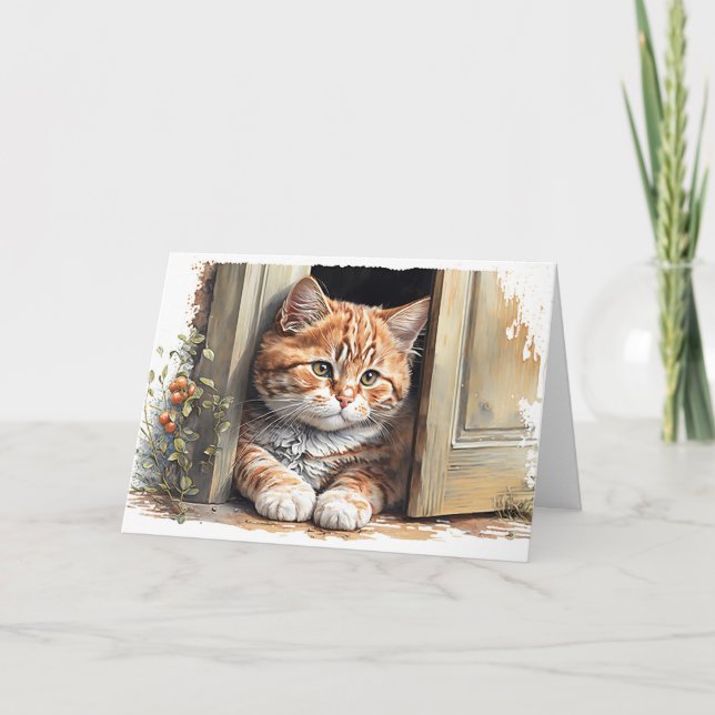 Watercolor Ginger Cat Birthday Karte (Vorderseite)