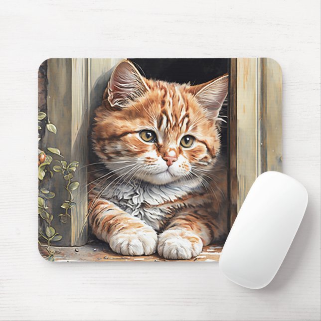 Watercolor Ginger Cat Mousepad (Mit Mouse)
