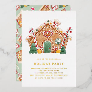 Watercolor Gingerbrot House Holiday Party Folieneinladung