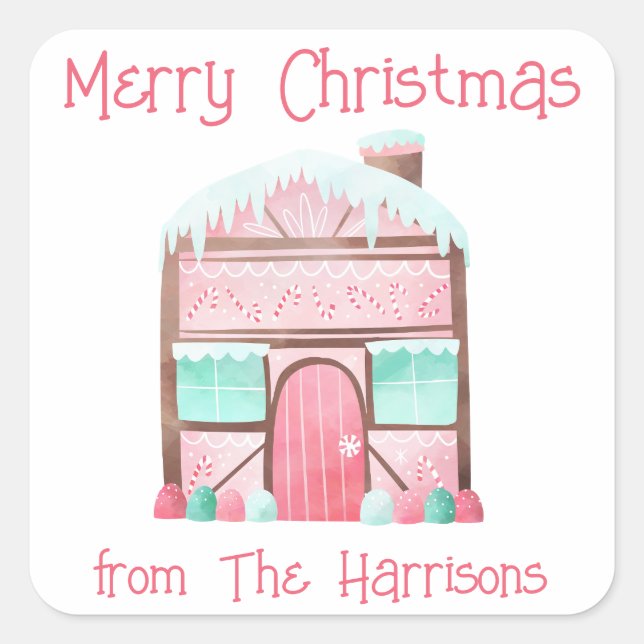 Watercolor Gingerbrot Weihnachtsgeschenke Angaben  Quadratischer Aufkleber (Vorderseite)