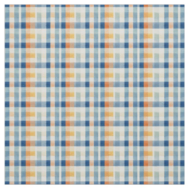 Watercolor Gingham Blue Orange Yellow Karos Stoff (Muster)
