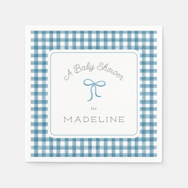 Watercolor Gingham Denim Blue Baby Dusche Serviette (Vorderseite)