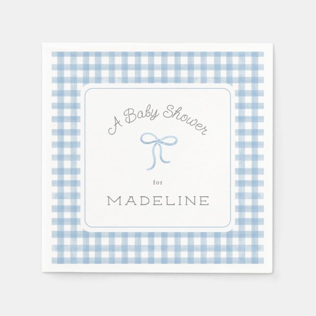 Watercolor Gingham Light Blue Baby Dusche Serviette (Vorderseite)