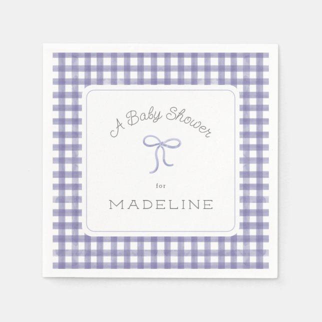 Watercolor Gingham Lila Baby Dusche Serviette (Vorderseite)