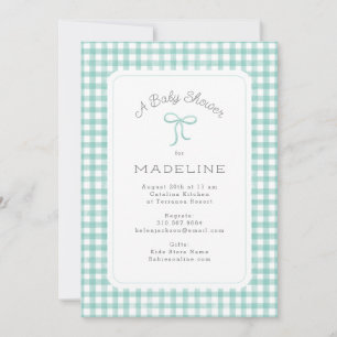Watercolor Gingham Mint Green Baby Dusche Einladung